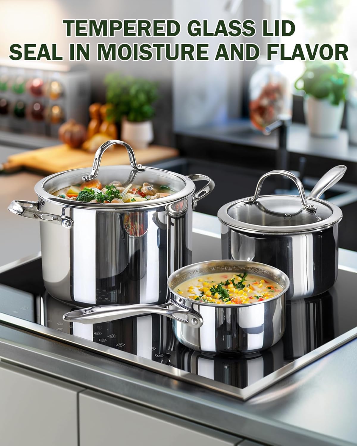 Cooks Standard Stainless Steel Saucepan with Lid, Multi-Ply Clad Sauce Pot 3 Quart, Silver