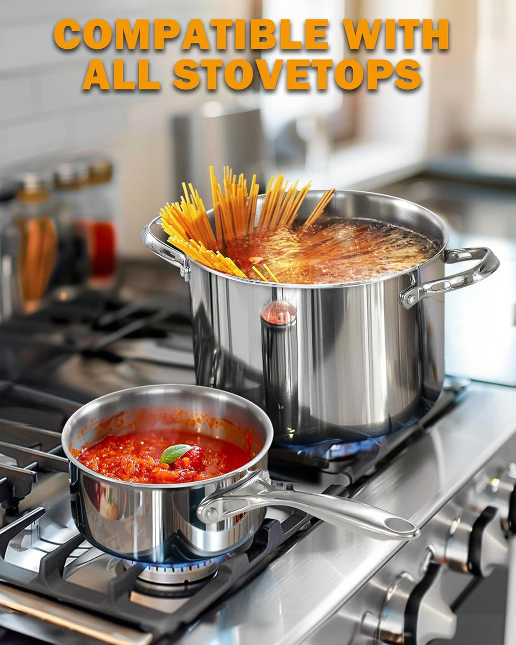Cooks Standard 8-Quart Tri-Ply Clad Stainless Steel Stockpot with Glass Lid