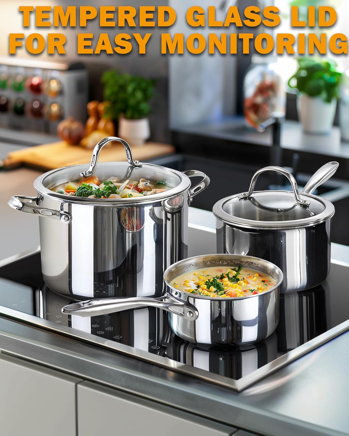 Cooks Standard 8-Quart Tri-Ply Clad Stainless Steel Stockpot with Glass Lid