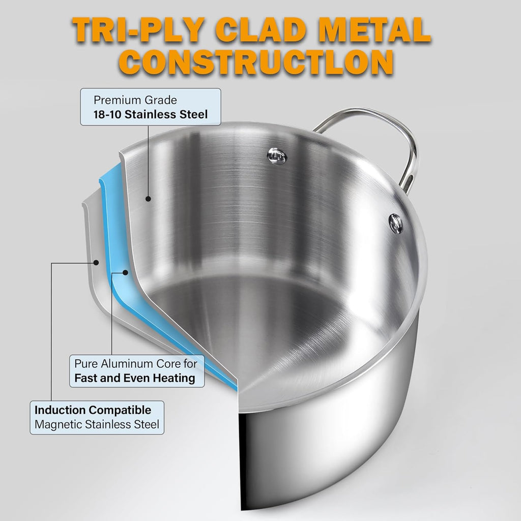 Cooks Standard 8-Quart Tri-Ply Clad Stainless Steel Stockpot with Glass Lid
