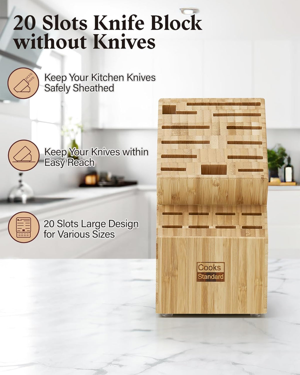 Cooks Standard Bamboo Knife Storage Block, 20 Slot Universal Knife Holder