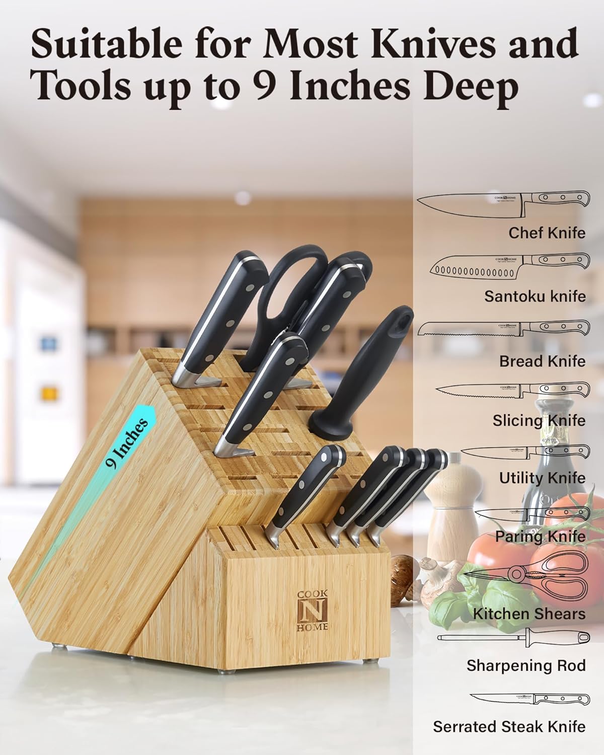 Cook N Home 25-Slot Bamboo Knife Storage Block