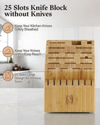 Cook N Home 25-Slot Bamboo Knife Storage Block