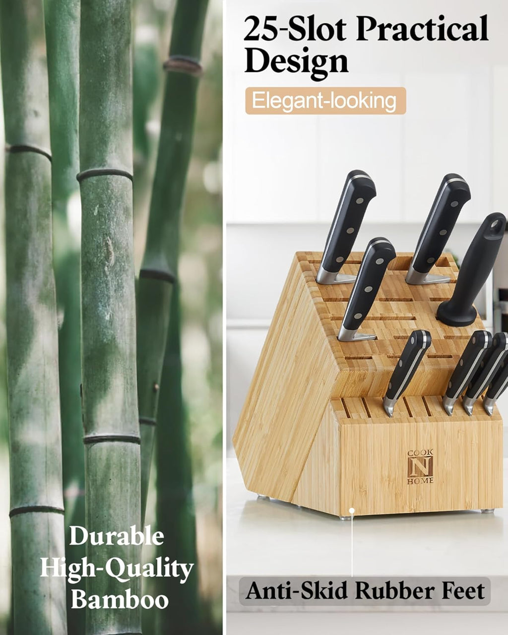 Cook N Home 25-Slot Bamboo Knife Storage Block