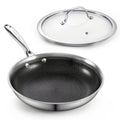 Cooks Standard Hybrid Nonstick Frying Pan, 10-Inch Skillet, Multi-Ply Clad Stainless Steel Fry Pan with Tempered Glass Lids, Oven Safe, Compatible with All Stovetops