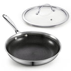 Cooks Standard Hybrid Nonstick Frying Pan, 10-Inch Skillet, Multi-Ply Clad Stainless Steel Fry Pan with Tempered Glass Lids, Oven Safe, Compatible with All Stovetops