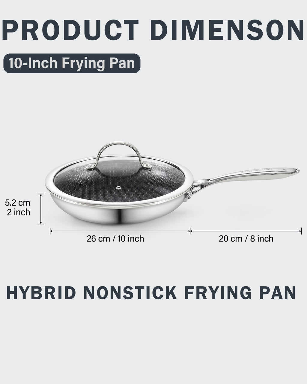 Cooks Standard Hybrid Nonstick Frying Pan, 10-Inch Skillet, Multi-Ply Clad Stainless Steel Fry Pan with Tempered Glass Lids, Oven Safe, Compatible with All Stovetops