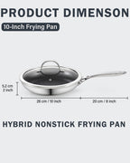 Cooks Standard Hybrid Nonstick Frying Pan, 10-Inch Skillet, Multi-Ply Clad Stainless Steel Fry Pan with Tempered Glass Lids, Oven Safe, Compatible with All Stovetops