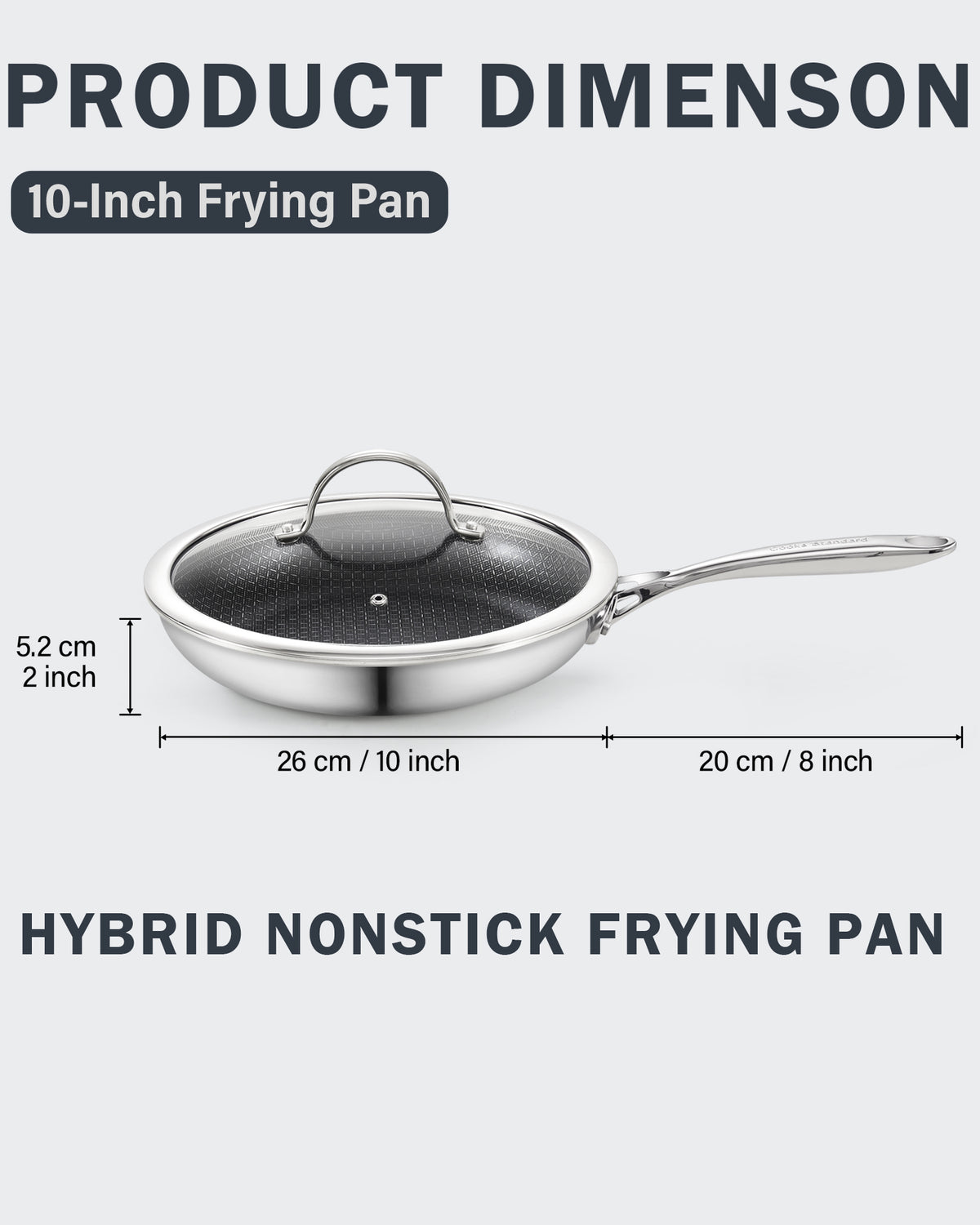Cooks Standard Hybrid Nonstick Frying Pan, 10-Inch Skillet, Multi-Ply Clad Stainless Steel Fry Pan with Tempered Glass Lids, Oven Safe, Compatible with All Stovetops