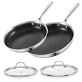 Cooks Standard Hybrid Nonstick Frying Pan Set, 10 and 12-Inch Multi-Ply Clad Stainless Steel 2 Piece Skillet with Tempered Glass Lids, Oven Safe, Compatible with All Stovetops