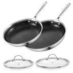 Cooks Standard Hybrid Nonstick Frying Pan Set, 10 and 12-Inch Multi-Ply Clad Stainless Steel 2 Piece Skillet with Tempered Glass Lids, Oven Safe, Compatible with All Stovetops