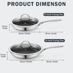 Cooks Standard Hybrid Nonstick Frying Pan Set, 10 and 12-Inch Multi-Ply Clad Stainless Steel 2 Piece Skillet with Tempered Glass Lids, Oven Safe, Compatible with All Stovetops