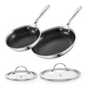 Cooks Standard Hybrid Nonstick Frying Pan Set, 8 and 10-Inch Multi-Ply Clad Stainless Steel 2 Piece Skillet with Tempered Glass Lids, Oven Safe, Compatible with All Stovetops