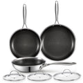 Cooks Standard Hybrid Nonstick Frying Pan Set, 8, 10 and 12-Inch Multi-Ply Clad Stainless Steel 3 Piece Skillet with Tempered Glass Lids, Oven Safe, Compatible with All Stovetops