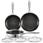 Cooks Standard Hybrid Nonstick Frying Pan Set, 8, 10 and 12-Inch Multi-Ply Clad Stainless Steel 3 Piece Skillet with Tempered Glass Lids, Oven Safe, Compatible with All Stovetops