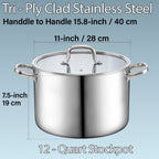 Cook N Home 12-Quart Tri-Ply Clad Stainless Steel Stockpot with Glass Lid