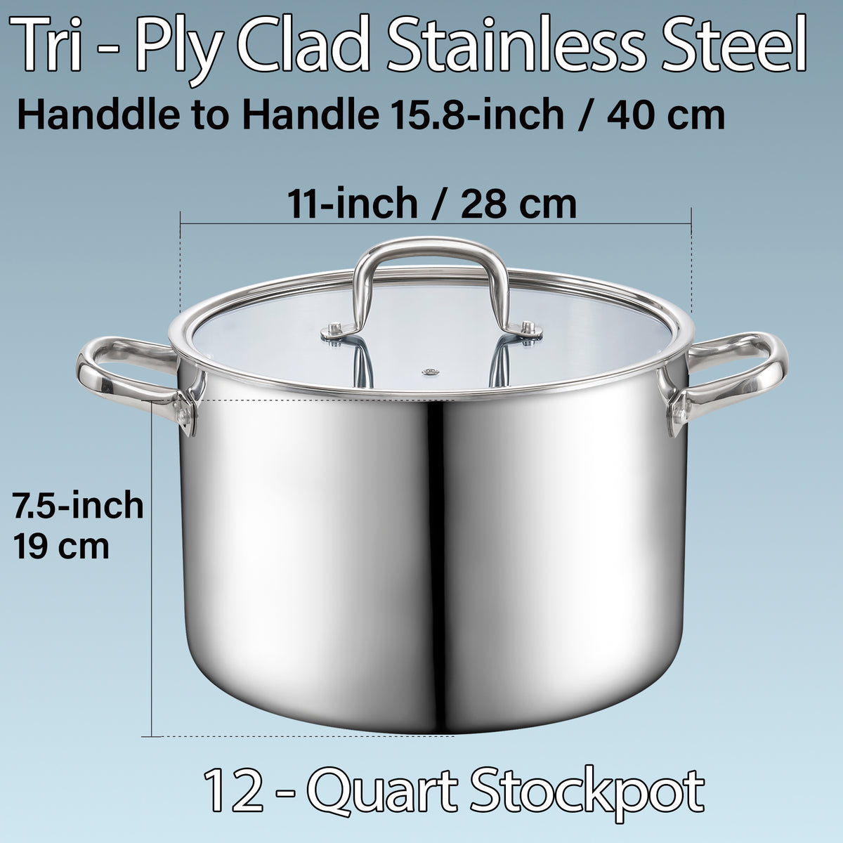 Cook N Home 12-Quart Tri-Ply Clad Stainless Steel Stockpot with Glass Lid