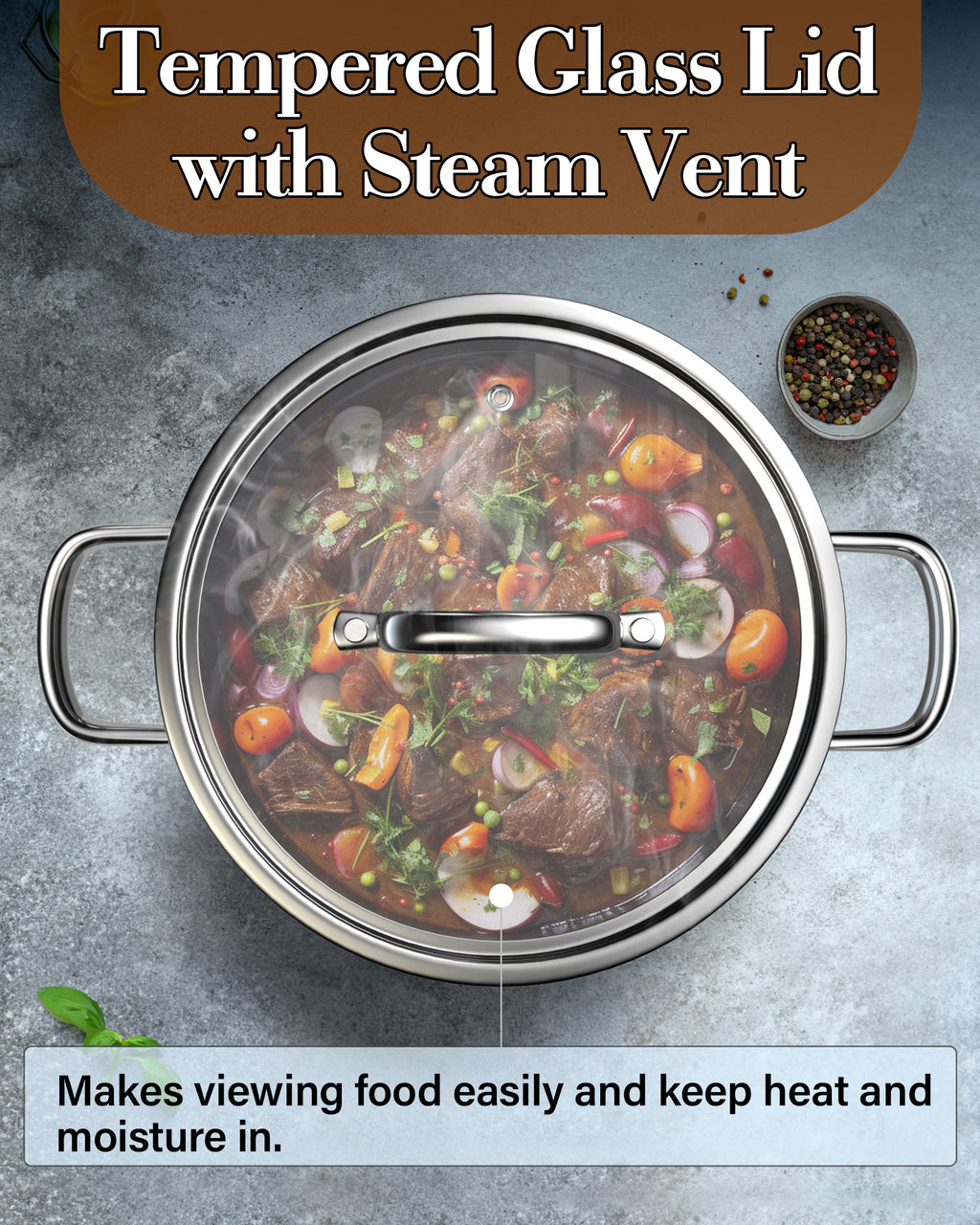 Cook N Home 12-Quart Tri-Ply Clad Stainless Steel Stockpot with Glass Lid