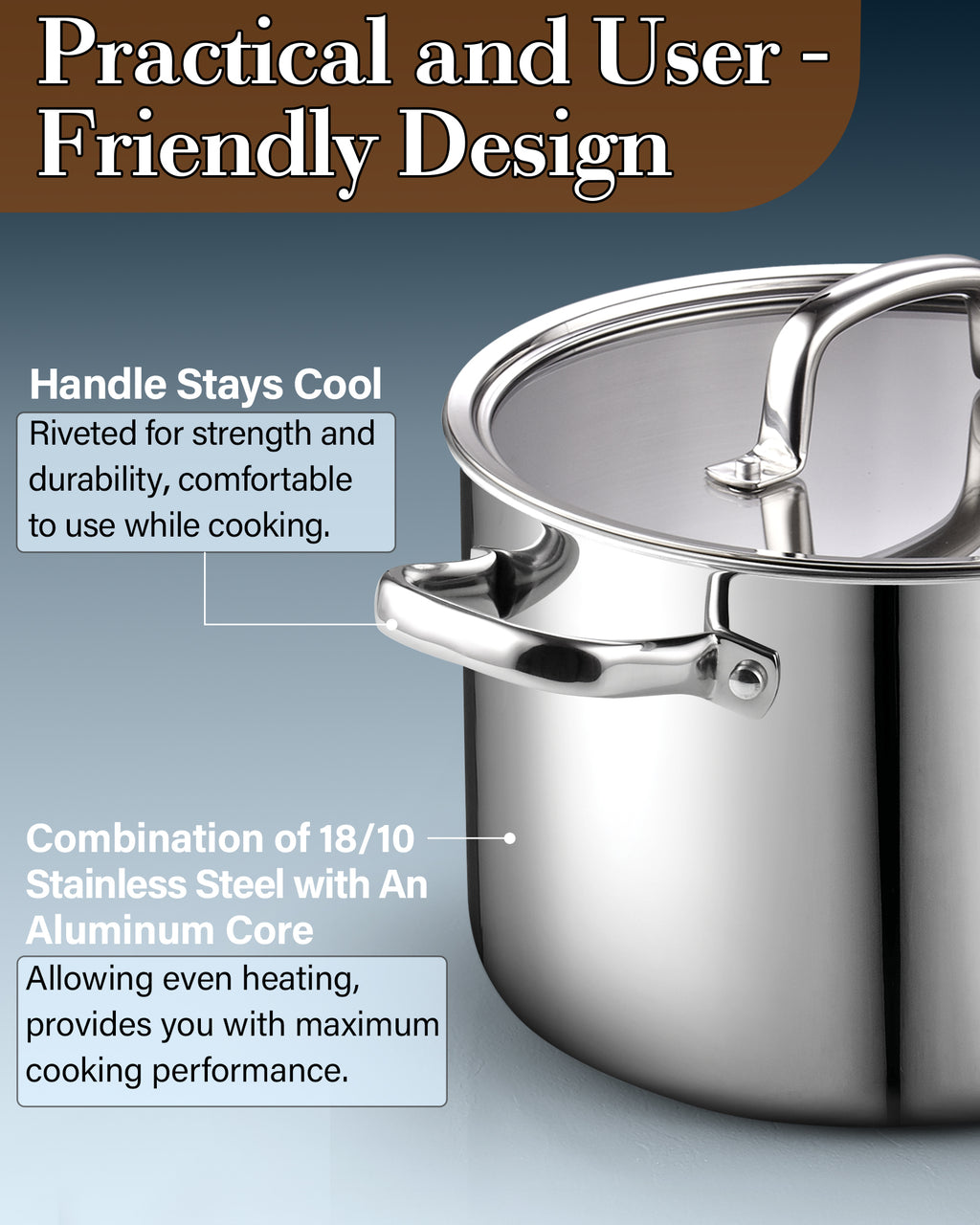 Cook N Home 12-Quart Tri-Ply Clad Stainless Steel Stockpot with Glass Lid