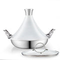 Cooks Standard Moroccan Tagine Pot, 3.6 Qt Multi-Ply Clad Stainless Steel Pan with Dual Handles, Clay Pot Alternative for Slow Cooking, Cone-Shaped Die-Cast Aluminum Lid & Extra Glass Lid, White
