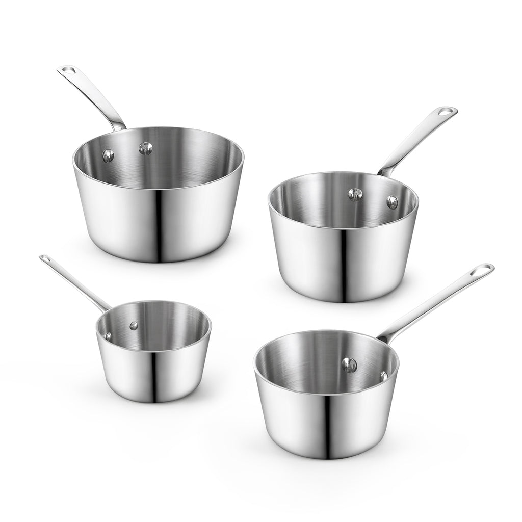 D&M Butter Warmer Set, 4-Piece Milk Frother and Chocolate Melting Pot, Multi-Ply Clad Stainless Steel Small Saucepan for Induction Stovetop, Coffee, Butter, Syrup, 0.14/0.23/0.39/0.57 Quart