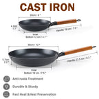 DM Cast Iron Skillet, 2 Piece Nonstick Frying Pan Set, 8 and 12 Inch with Detachable Acacia Wooden Handle, Honeycomb Non stick Omelet Egg Pan, Easy Clean Oven Safe Pans for Cooking
