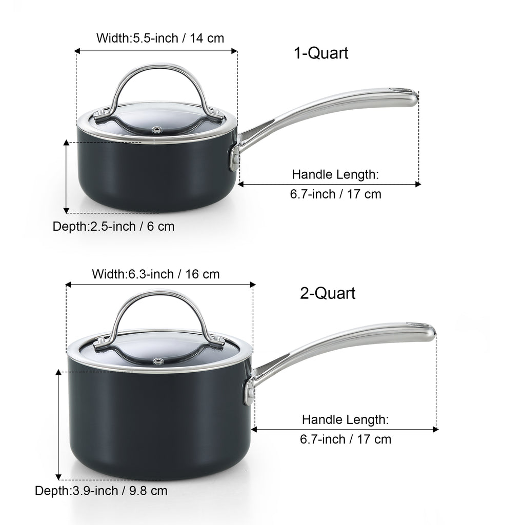 Cooks Standard Nonstick Sauce Pan Set, 1Qt & 2Qt Hard Anodized Saucepans with Lid Cooking Pots, Oven Safe, Easy to Clean, Black
