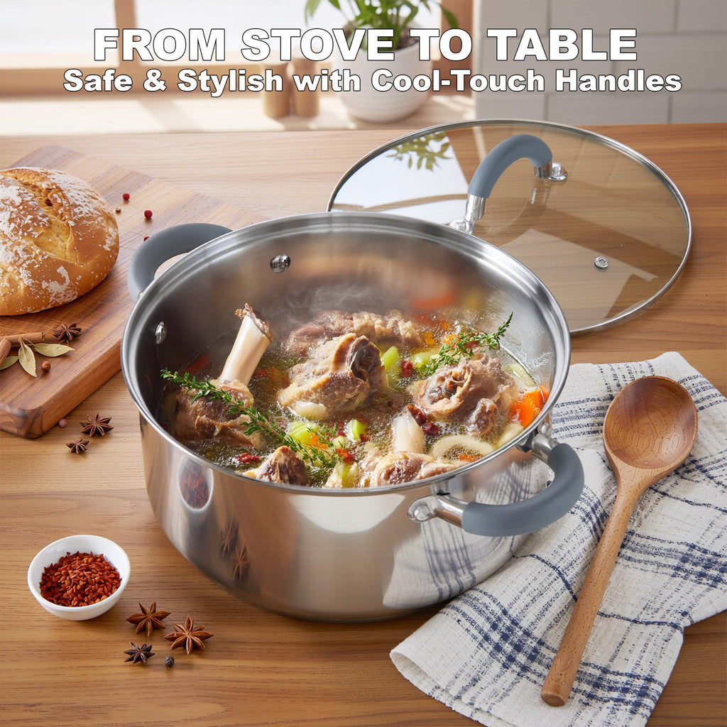 Cook N Home Large Stock Pot with Lid, 16-Quart Basic Stainless Steel Cooking Gumbo Soup Pot, Stay-Cool Silicone Handles