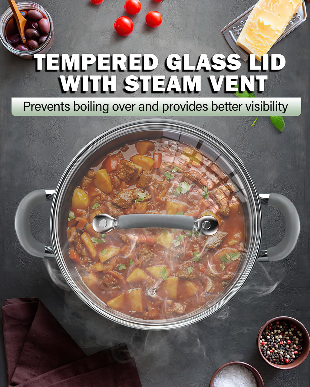 Cook N Home Large Stock Pot with Lid, 16-Quart Basic Stainless Steel Cooking Gumbo Soup Pot, Stay-Cool Silicone Handles