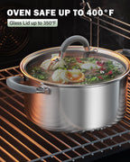 Cook N Home Large Stock Pot with Lid, 16-Quart Basic Stainless Steel Cooking Gumbo Soup Pot, Stay-Cool Silicone Handles