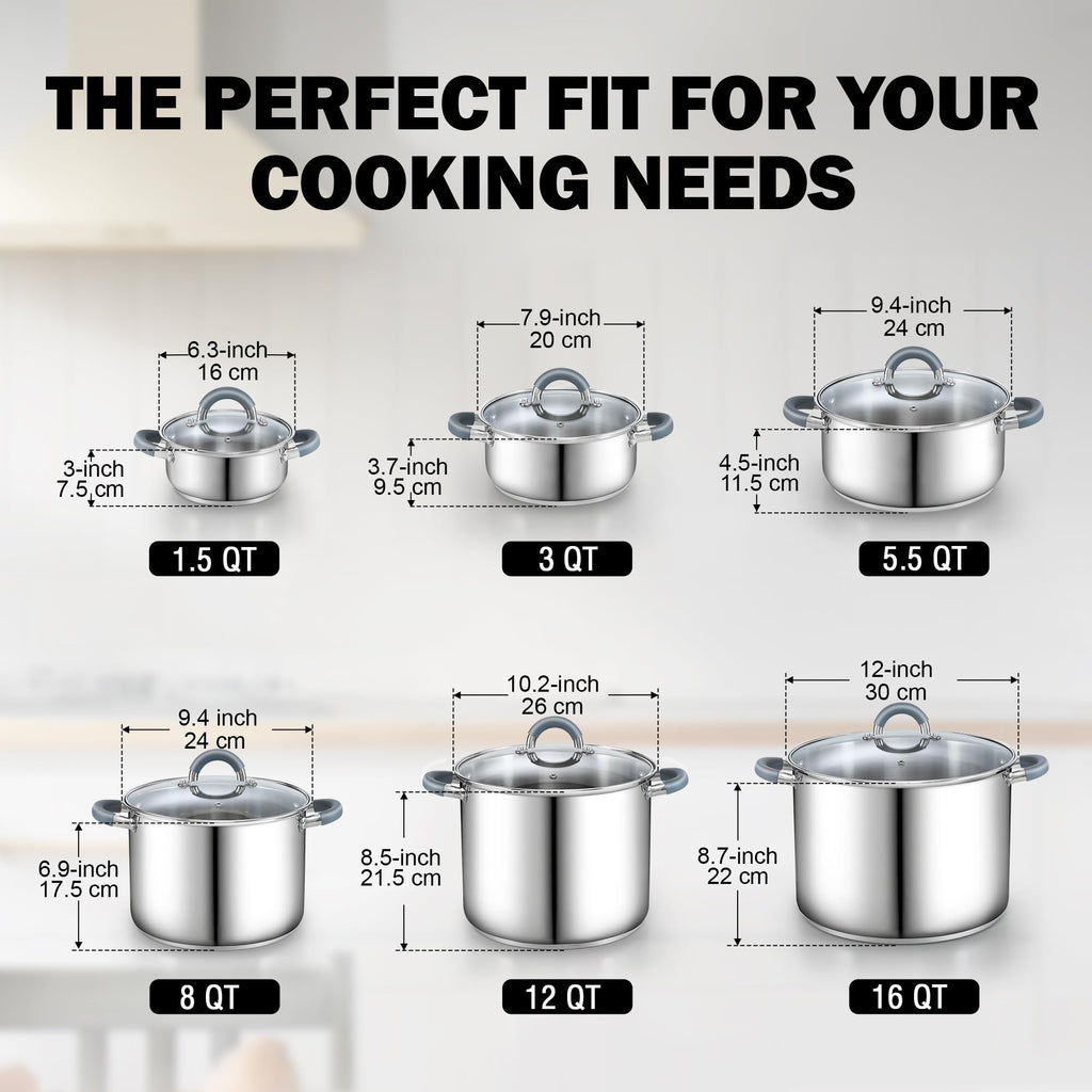 Cook N Home Large Stock Pot with Lid, 16-Quart Basic Stainless Steel Cooking Gumbo Soup Pot, Stay-Cool Silicone Handles