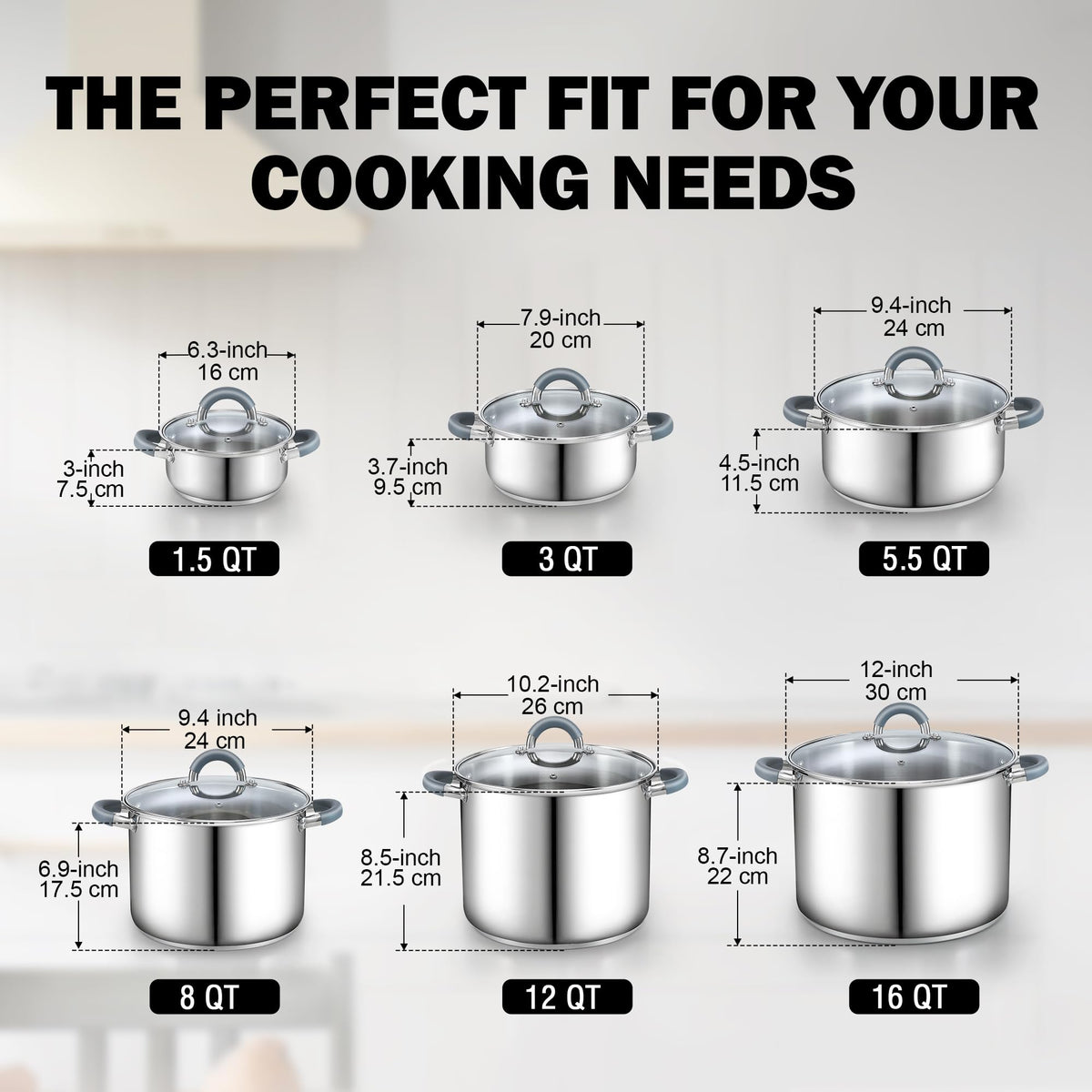 Cook N Home Large Stock Pot with Lid, 16-Quart Basic Stainless Steel Cooking Gumbo Soup Pot, Stay-Cool Silicone Handles