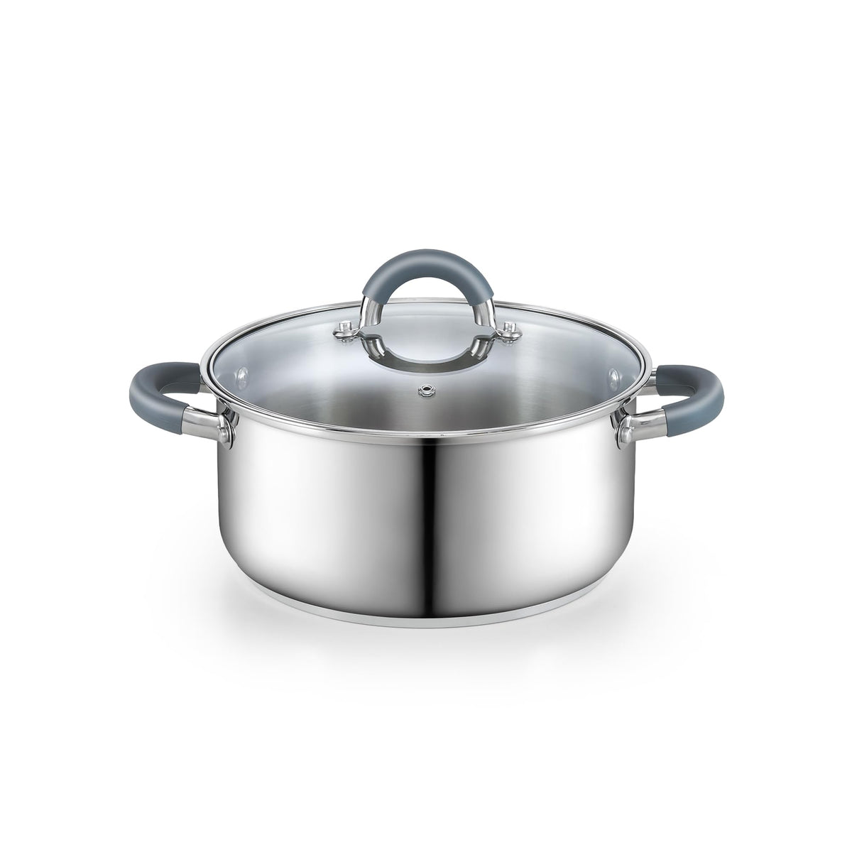 Cook N Home 5.5-Quart Sauce Pot Stainless Steel Stockpot with Glass Lid, Basics Saucier Casserole Stock Pot, Stay-Cool Silicone Handles
