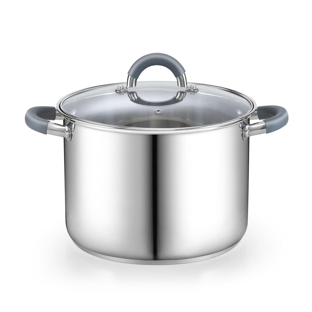 Cook N Home 12-Quart Stainless Steel Stock Pot with Tempered Glass Lid and Silicone Handles