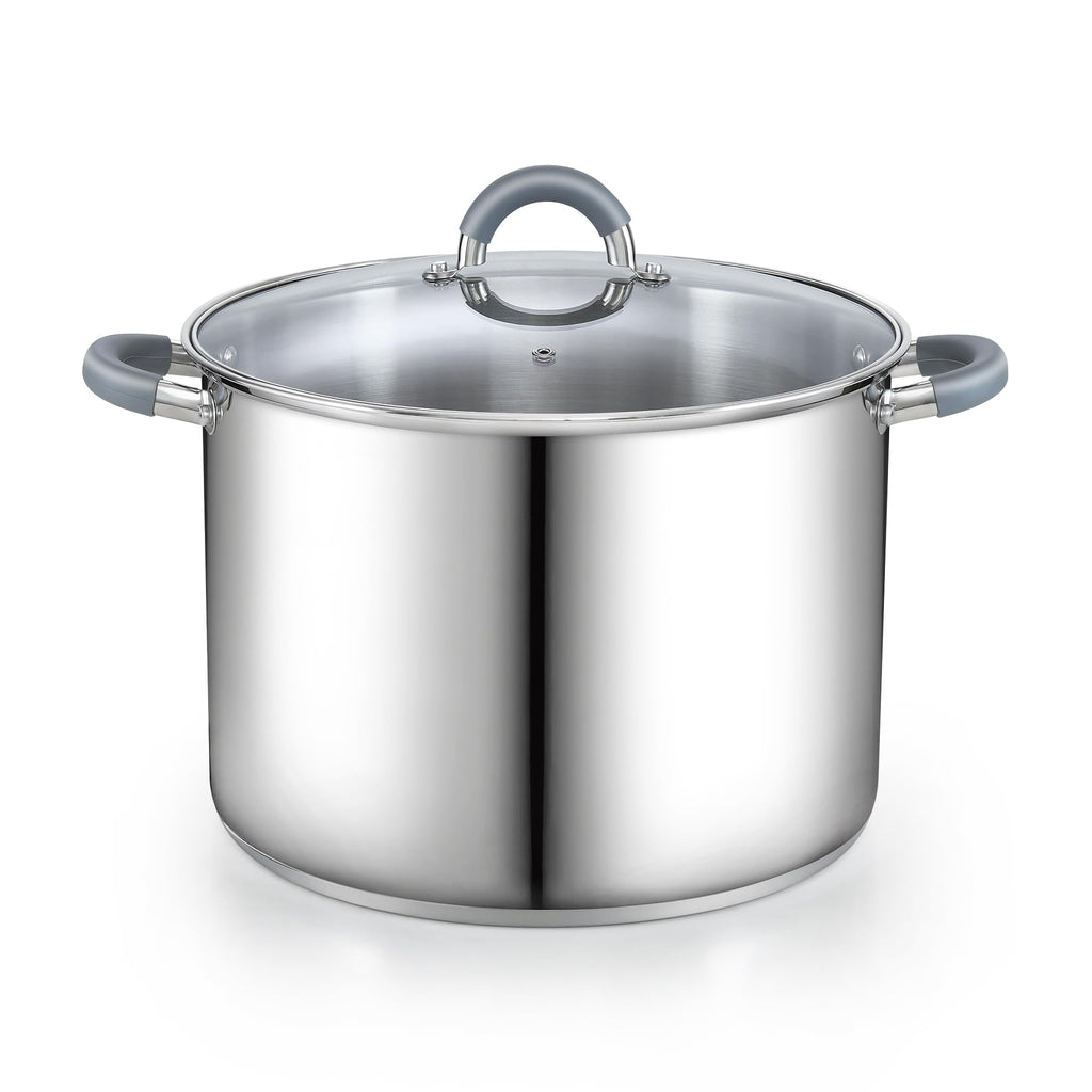 Cook N Home Large Stock Pot with Lid, 16-Quart Basic Stainless Steel Cooking Gumbo Soup Pot, Stay-Cool Silicone Handles