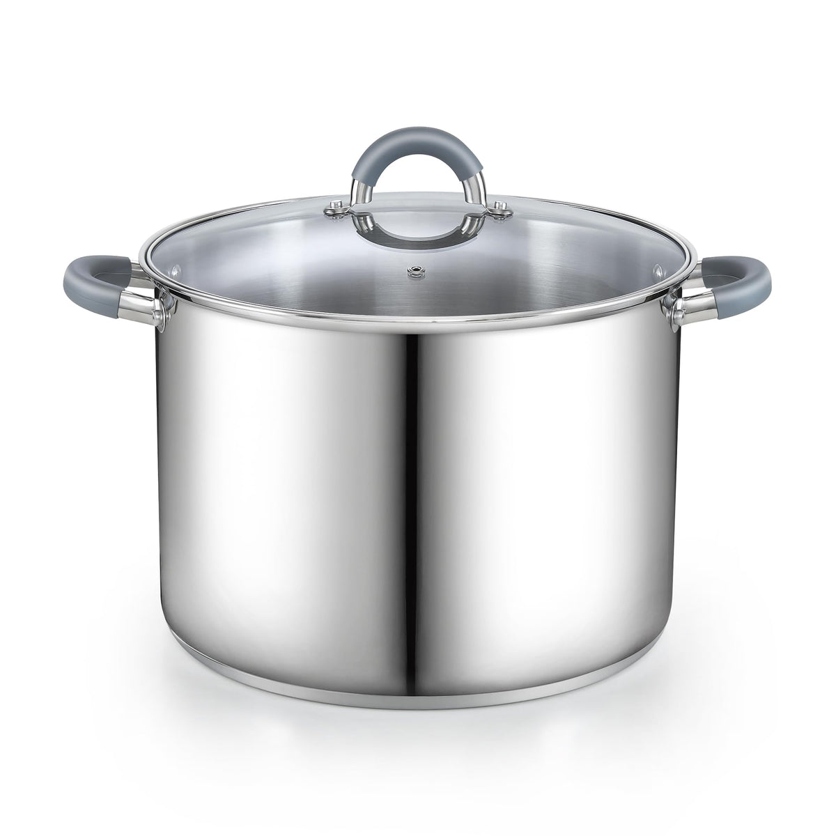 Cook N Home Large Stock Pot with Lid, 16-Quart Basic Stainless Steel Cooking Gumbo Soup Pot, Stay-Cool Silicone Handles