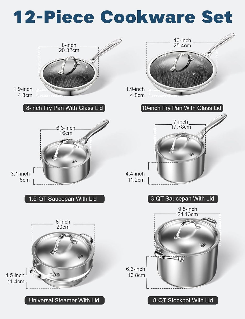 Cooks Standard Multi-Ply Clad Stainless Steel Cookware Set, 12-Piece Pots and Pan