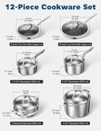 Cooks Standard Multi-Ply Clad Stainless Steel Cookware Set, 12-Piece Pots and Pan