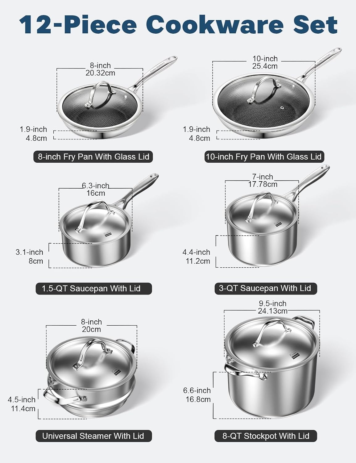 Cooks Standard Multi-Ply Clad Stainless Steel Cookware Set, 12-Piece Pots and Pan
