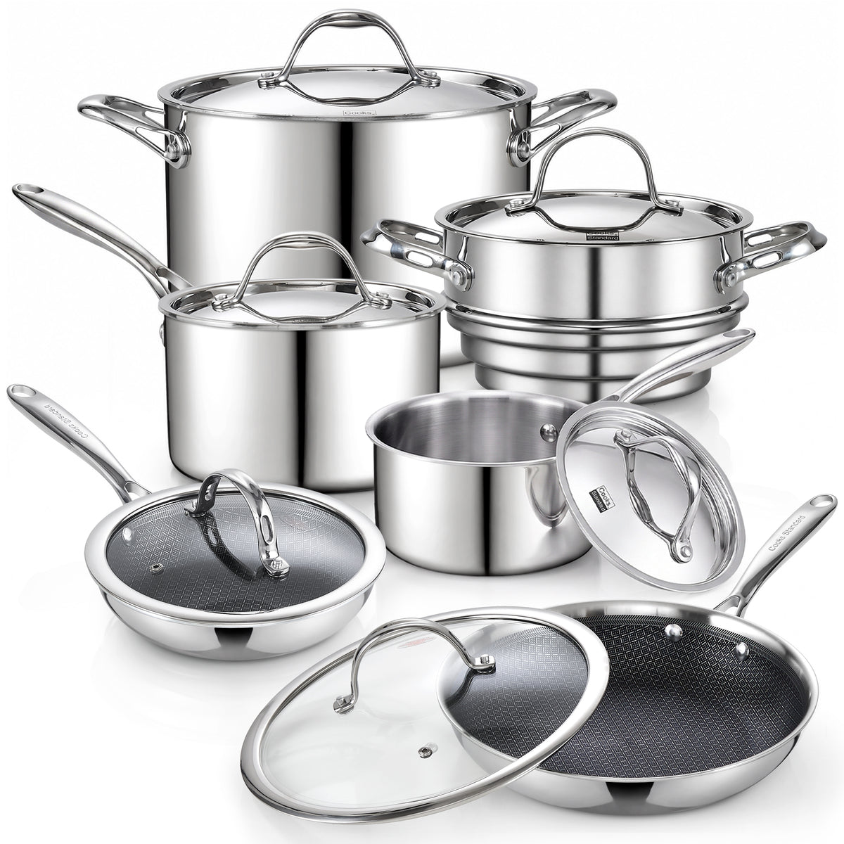 Cooks Standard Multi-Ply Clad Stainless Steel Cookware Set, 12-Piece Pots and Pan