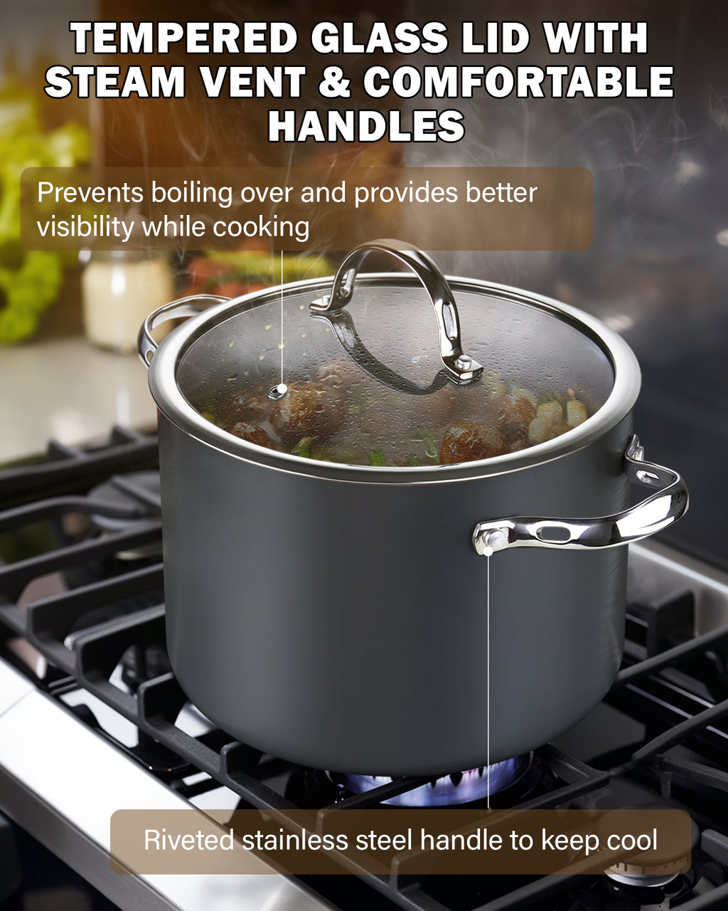 Cooks Standard Nonstick Hard Anodized Cookware Set, 8 Piece, Black