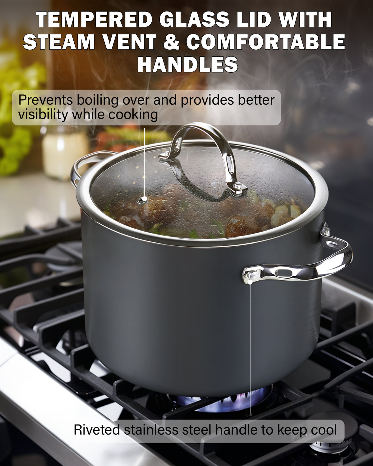 Cooks Standard 8-Quart Hard Anodized Nonstick Stockpot with Glass Lid
