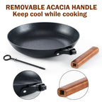 D&M Cast Iron Skillet, 12 Inch Nonstick Frying Pan with Detachable Acacia Wooden Handle, Honeycomb Non stick Omelet Egg Pan, Easy Clean Oven Safe Pans for Cooking