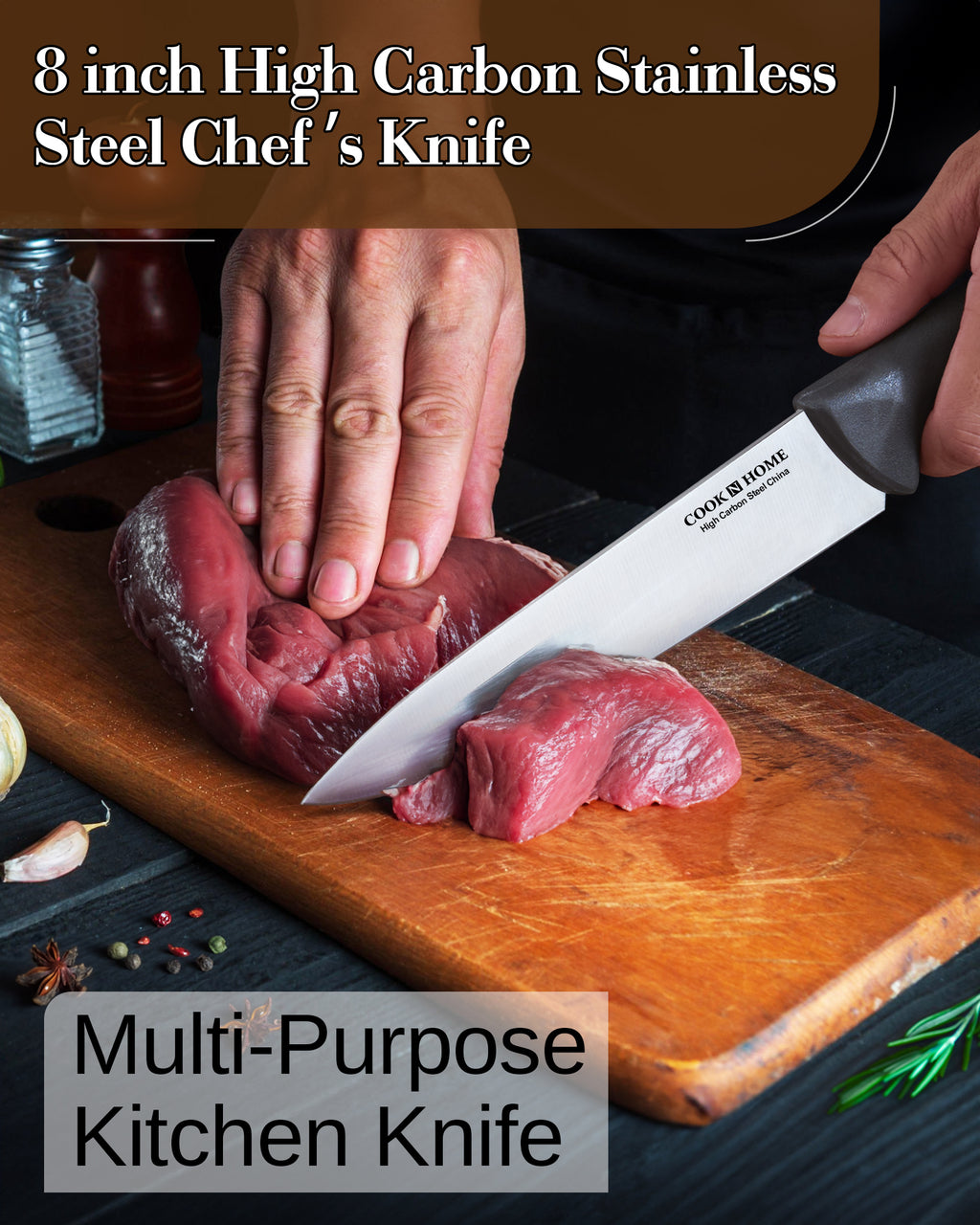 Cook N Home 8-Inch High Carbon Stainless Steel Chef's Knife