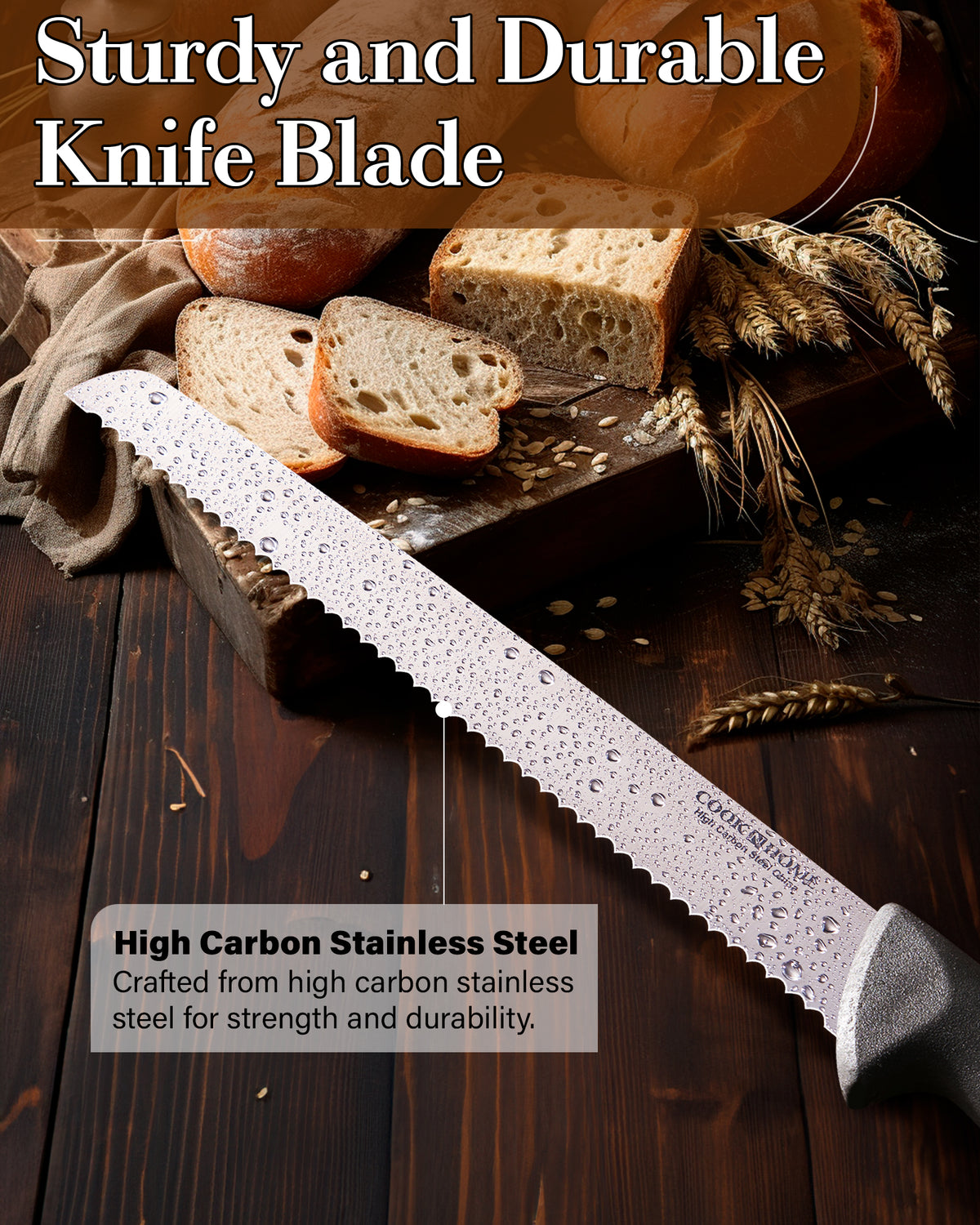 Cook N Home 10-Inch High Carbon Stainless Steel Serrated Bread Knife