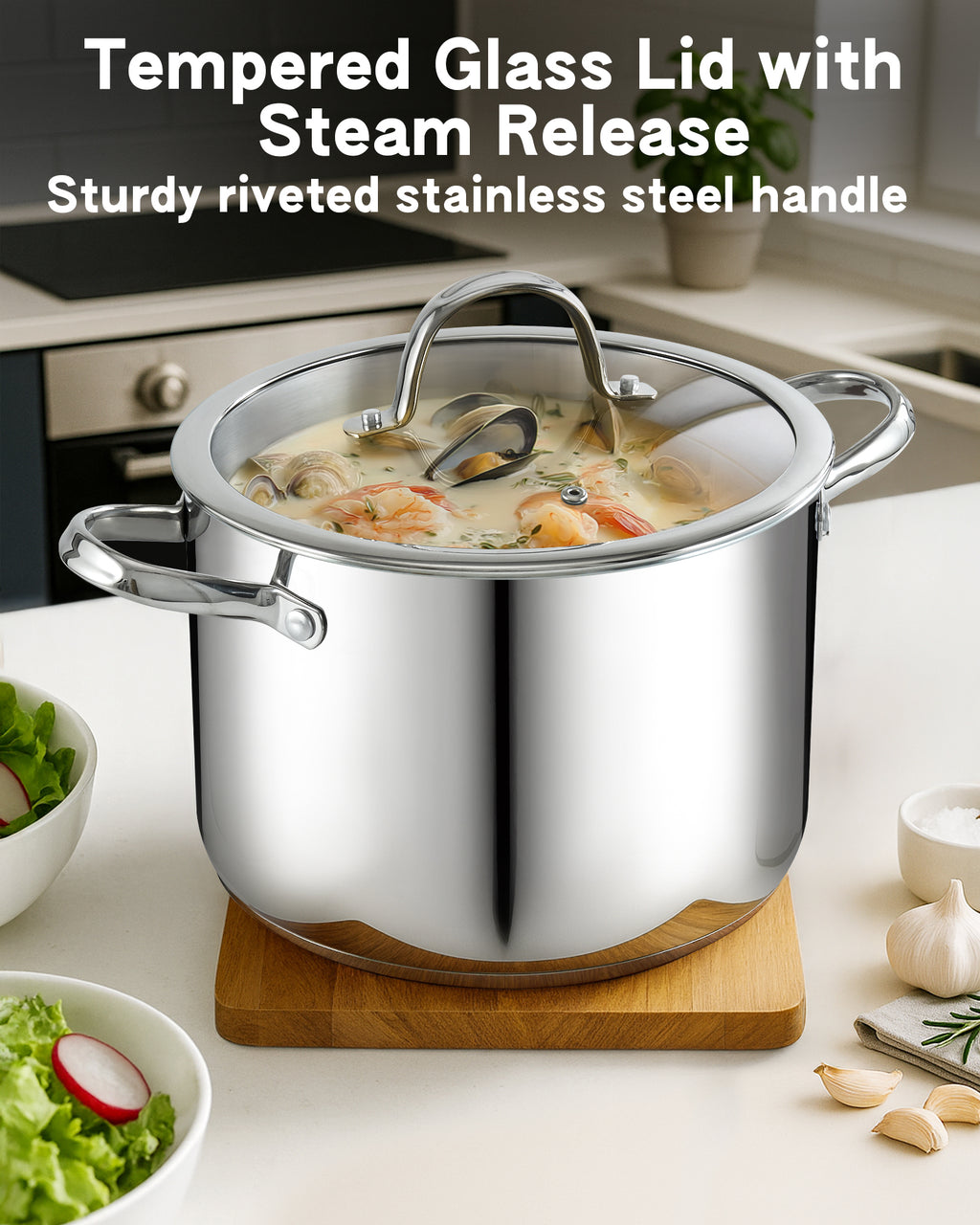 Cooks Standard 8-Quart Stainless Steel Stockpot with Glass Lid, Large Dutch Oven