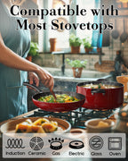 Cook N Home 12-Piece Nonstick Cookware Set, Pots and Pans, Induction Compatible, Marble Red