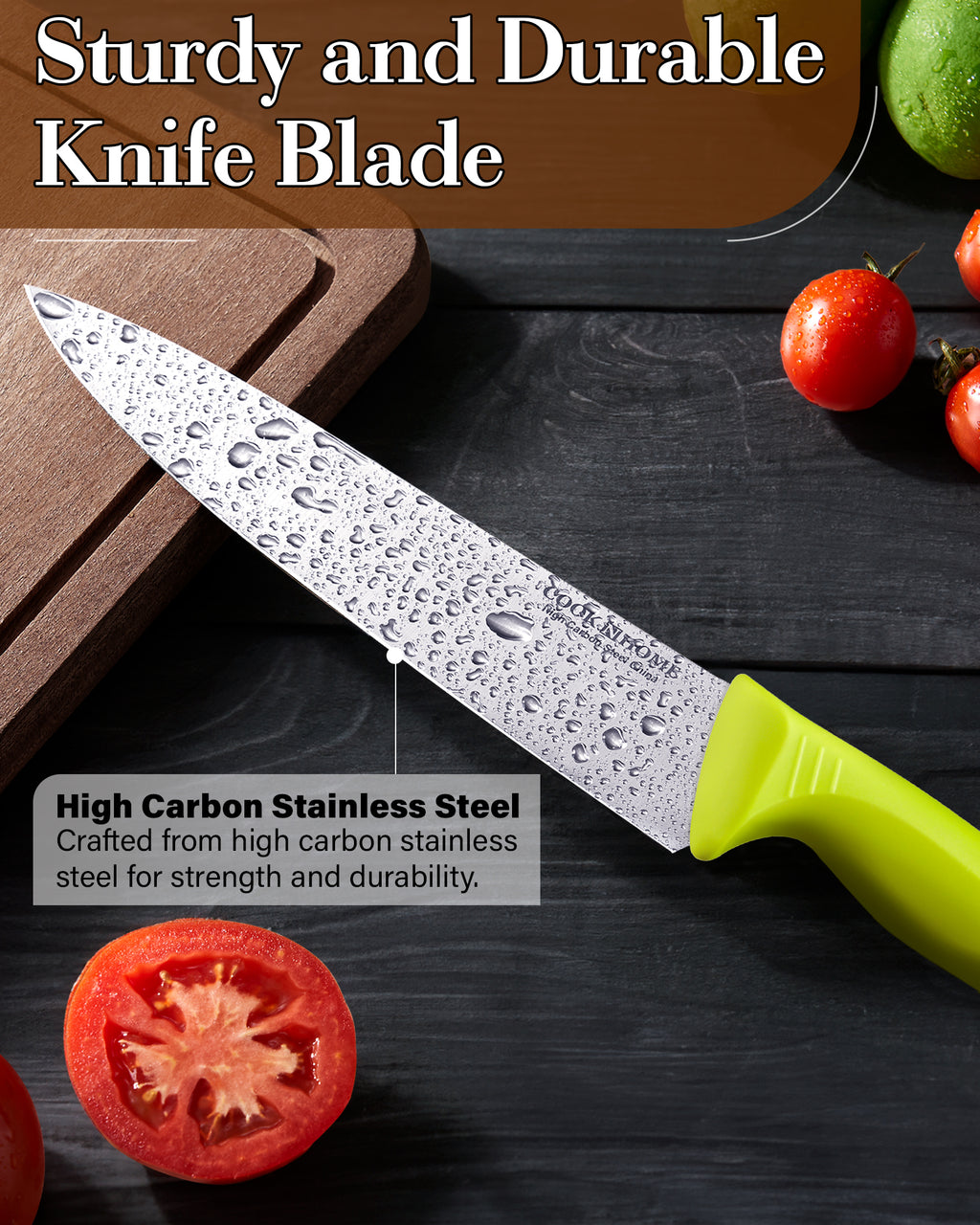 Cook N Home Chef's Knife Multi-Purpose 8-Inch, Straight Edge High Carbon German Stainless Steel Sharp Kitchen Knife, Ergonomic Handle, Green