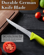 Cook N Home Boning Knife Set 2-Piece, 6-inch High Carbon German Stainless Steel Flexible Curved and Straight Stiff Boning Kitchen Knives, Ergonomic Handle, Green