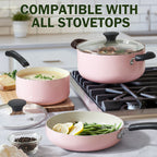 Cook N Home Pots and Pans Set Nonstick, 10-Piece Ceramic Kitchen Cookware Sets, Nonstick Cooking Set with Saucepans, Frying Pans, Dutch Oven Pot with Lids, Pink